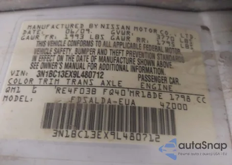 2009 Nissan Versa 1.8S из США, поврежденный, VIN 3N1BC13EX9L480712